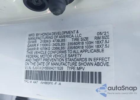 2021 Honda Cr-V Awd Ex from USA, damaged, VIN 5J6RW2H56MA011628